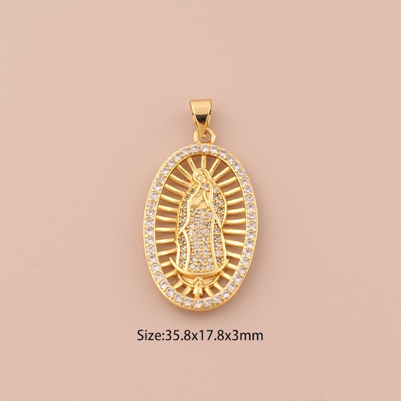 18K Gold Virgin Mary Charms,CZ Pave Religious Charms Pendants,Catholic Charm for DIY Jewelry Making Supply