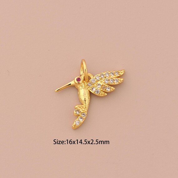 18K Gold Bird Charms,CZ Pave Animal Charms Pendants,Bird Charm for DIY Jewelry Making Supply