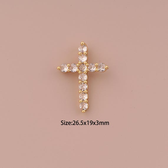 18K Gold Cross Charms,CZ Pave Minimalist Charms Pendants,Christian Charm for DIY Jewelry Making Supply