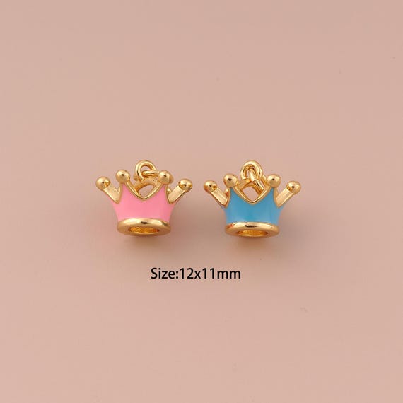 18K Gold Crown Charms,Enamel Minimalist Charms Pendants,Crown Charm for DIY Jewelry Making Supply