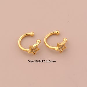 18K Gold Star Piercing Cartilage Clip Earrings,CZ Pave Cuff Earrings,,Hypoallergenic Hoop Earrings,Gift for Her