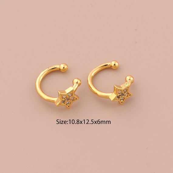 18K Gold Star Piercing Cartilage Clip Earrings,CZ Pave Cuff Earrings,,Hypoallergenic Hoop Earrings,Gift for Her