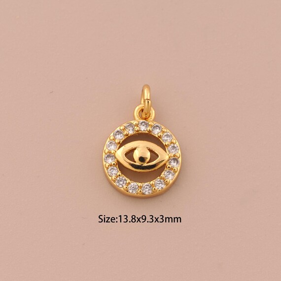 18K Gold Round Charms,CZ Pave Evil Eye Charms Pendants,Devil Eye Charm for DIY Jewelry Making Supply