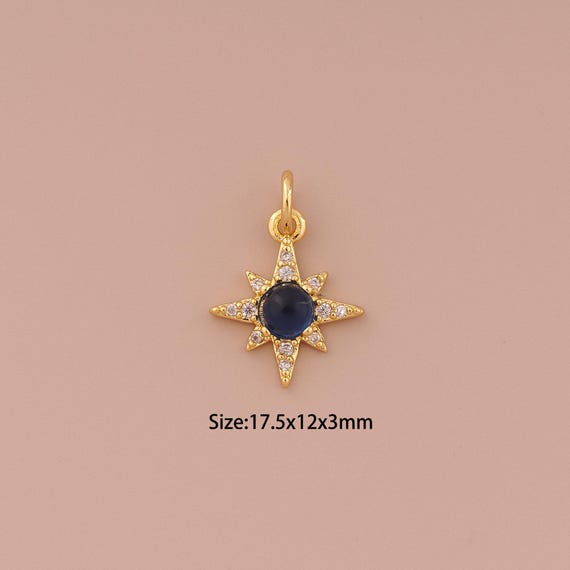 18K Gold Polaris Charms,CZ Pave Minimalist Charms Pendants,Polaris Charm for DIY Jewelry Making Supply