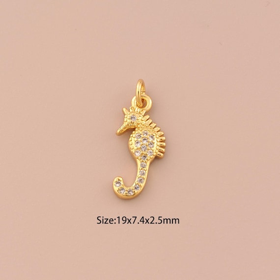 18K Gold Seahorse Charms,CZ Pave Marine Life Charms Pendants,Seahorse Charm for DIY Jewelry Making Supply