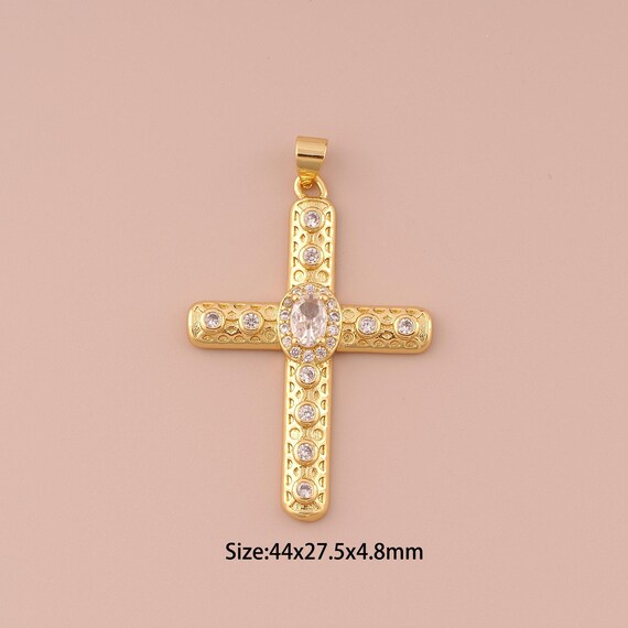 18K Gold Cross Charms,CZ Pave Minimalist Charms Pendants,Christian Charm for DIY Jewelry Making Supply