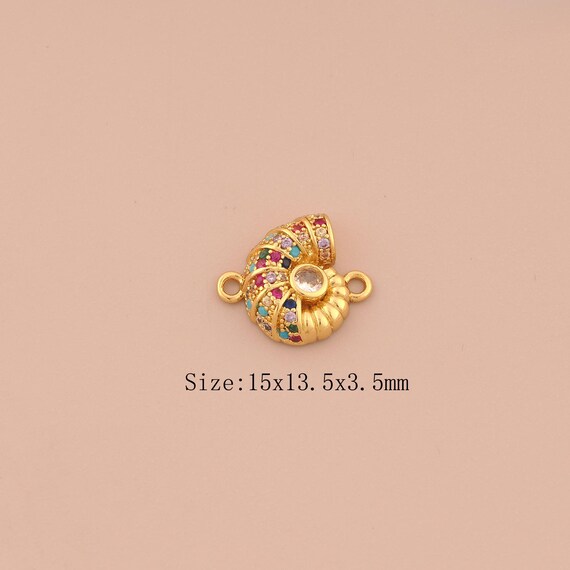 18K Gold Snail Shell Connector,CZ Pave Shell Connector Charms,Snail Shell Connector for DIY Jewelry Making Supply