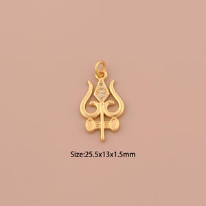 18K Gold Trident Charms,CZ Pave Trident Charms Pendants,Trident Charm for DIY Jewelry Making Supply