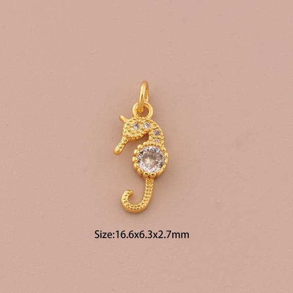 18K Gold Seahorse Charms,CZ Pave Marine Life Charms Pendants,Seahorse Charm for DIY Jewelry Making Supply