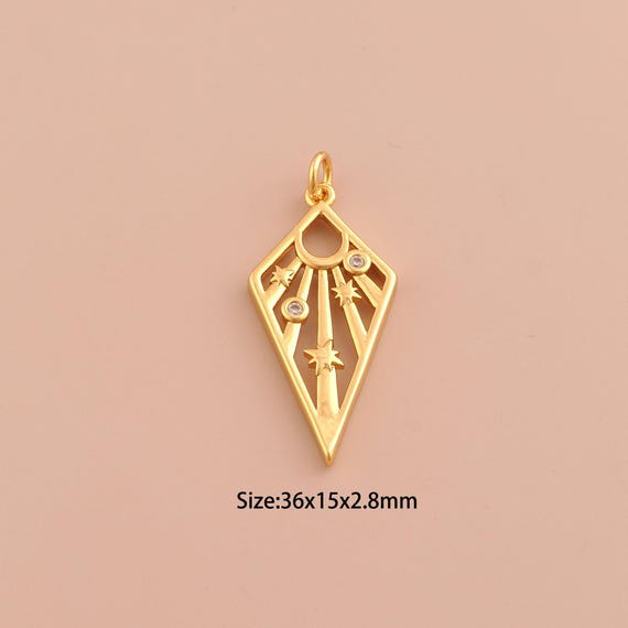 18K Gold Sun Star Charms,CZ Pave Celestial Charms Pendants,Sunburst Charm for DIY Jewelry Making Supply