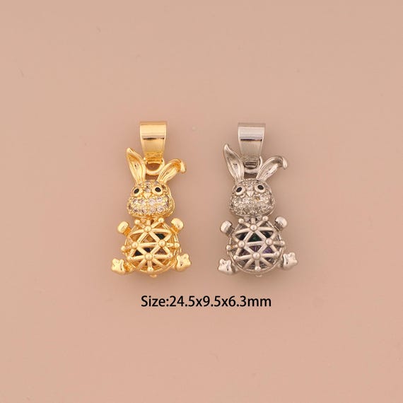 18K Gold Rabbit Charms,CZ Pave Animal Charms Pendants,Rabbit Charm for DIY Jewelry Making Supply