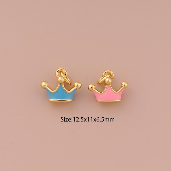 18K Gold Crown Charms,Enamel Minimalist Charms Pendants,Crown Charm for DIY Jewelry Making Supply