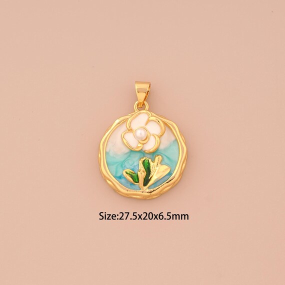 18K Gold Flower Charms,Enamel Flower Charms Pendants,Flower Charm for DIY Jewelry Making Supply