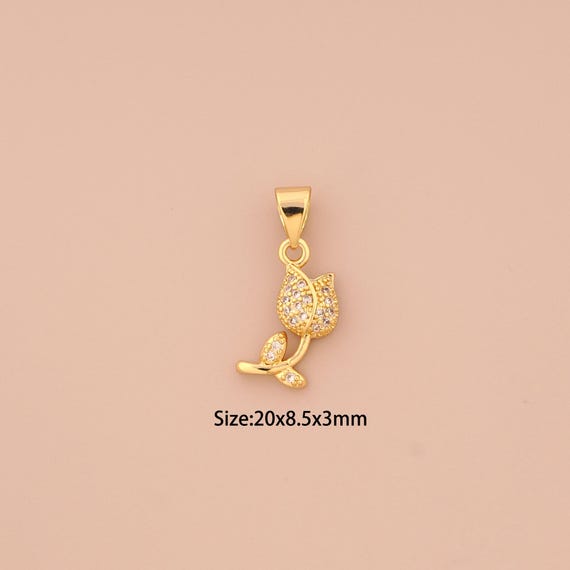 18K Gold Flower Charms,CZ Pave Flower Charms Pendants,Flower Charm for DIY Jewelry Making Supply