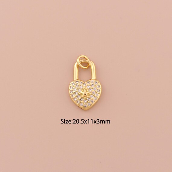 18K Gold Lock Charms,CZ Pave Minimalist Charms Pendants,Star Charm for DIY Jewelry Making Supply