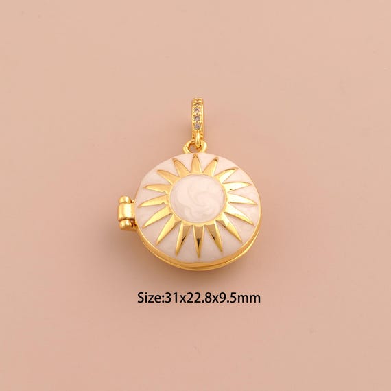 18K Gold Sun Charms,Photo Frame Charms Pendants,Enamel Sunburst Charm for DIY Jewelry Making Supply