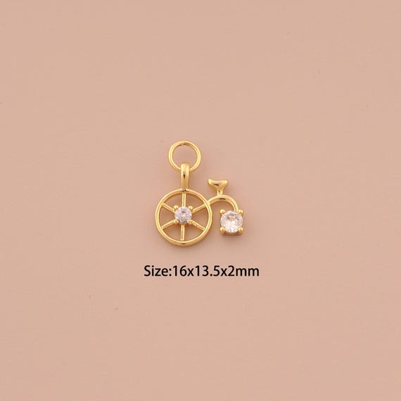 18K Gold Bicycle Charms,CZ Pave Bicycle Charms Pendants,Bicycle Charm for DIY Jewelry Making Supply
