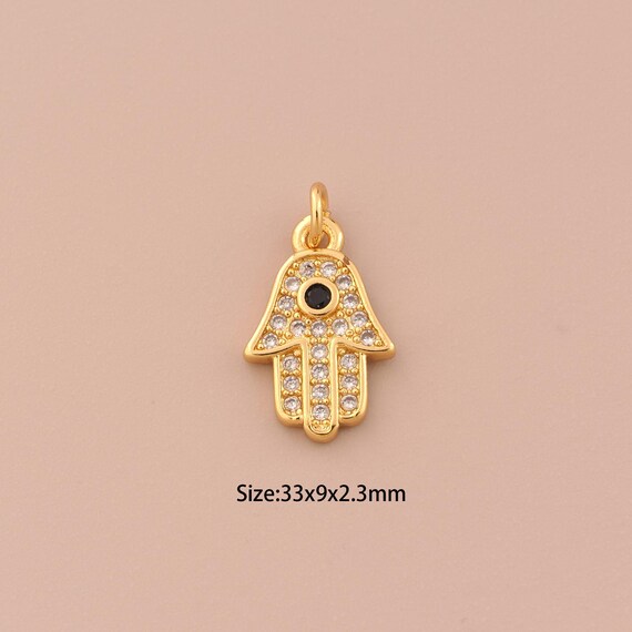 18K Gold Hamsa Charms,CZ Pave Fatima Charms Pendants,Fatima Charm for DIY Jewelry Making Supply