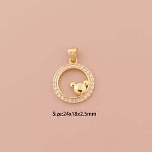 18K Gold Mouse Charms,CZ Pave Minimalist Charms Pendants,Round Charm for DIY Jewelry Making Supply
