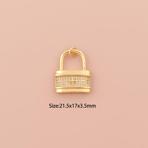 18K Gold Lock Charms,CZ Pave Minimalist Charms Pendants,Lock Charm for DIY Jewelry Making Supply