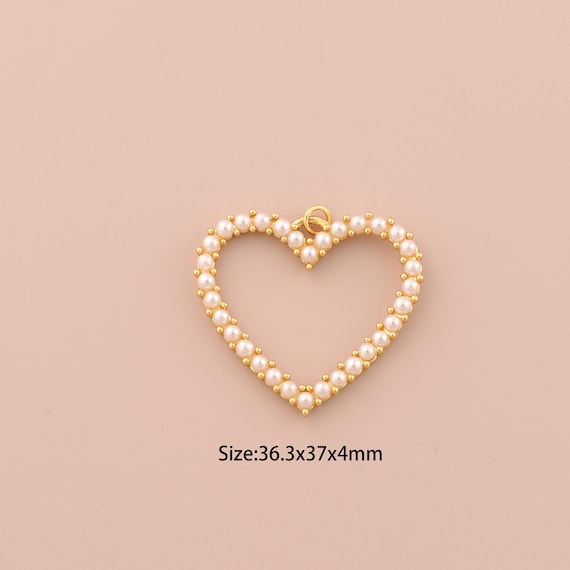 18K Gold Heart Charms,Pearl Charms Pendants,Heart Charm for DIY Jewelry Making Supply