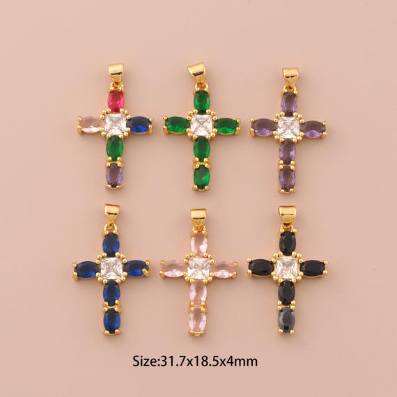18K Gold Cross Charms,CZ Pave Religious Charms Pendants,Christian Charm for DIY Jewelry Making Supply