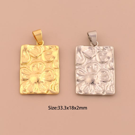 18K Gold Flower Charms,Square Charms Pendants,Flower Charm for DIY Jewelry Making Supply