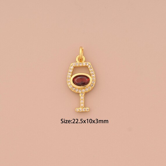 18K Gold Goblet Charms,CZ Pave Red Wine Glass Charms Pendants,Goblet Charm for DIY Jewelry Making Supply