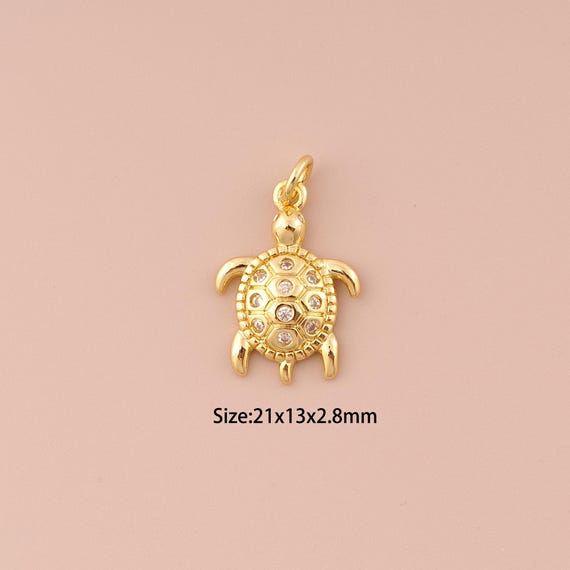 18K Gold Turtle Charms,CZ Pave Minimalist Charms Pendants,Turtle Charm for DIY Jewelry Making Supply