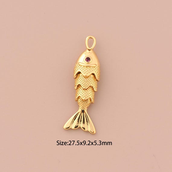 18K Gold Fish Charms,Minimalist Charms Pendants,Fish Charm for DIY Jewelry Making Supply