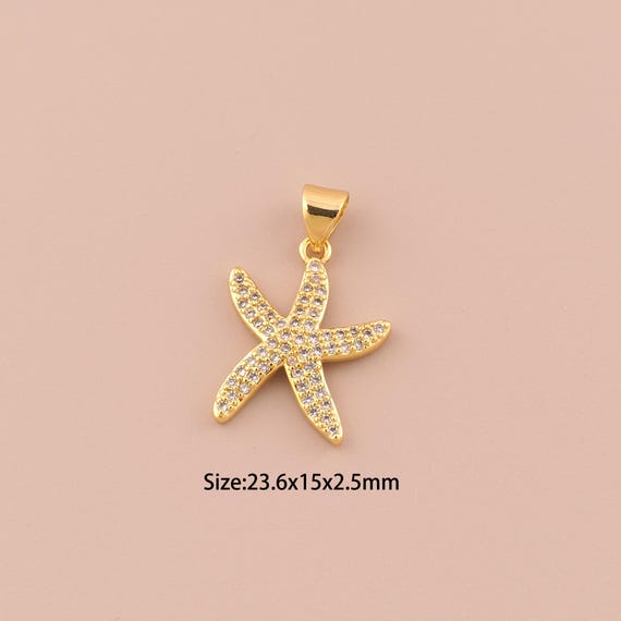 18K Gold Starfish Charms,CZ Pave Starfish Charms Pendants,Starfish Charm for DIY Jewelry Making Supply