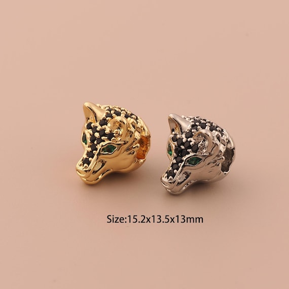 18K Gold Wolf Spacer Bead,CZ Pave Minimalist Bead,Wolf Bead for DIY Jewelry Making Supply