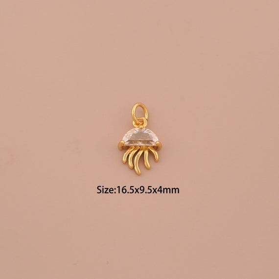 18K Gold Jellyfish Charms,CZ Pave Marine Life Charms Pendants,Jellyfish Charm for DIY Jewelry Making Supply