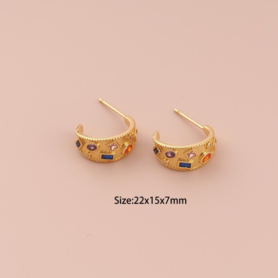 18K Gold Open Stud Earrings,Wide Stud Earrings,Thick Stud Earrings,Hypoallergenic Stud Earrings,Gift for Her