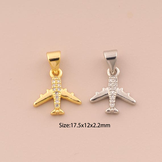 18K Gold Airplane Charms,CZ Pave Airplane Charms Pendants,Airplane Charm for DIY Jewelry Making Supply