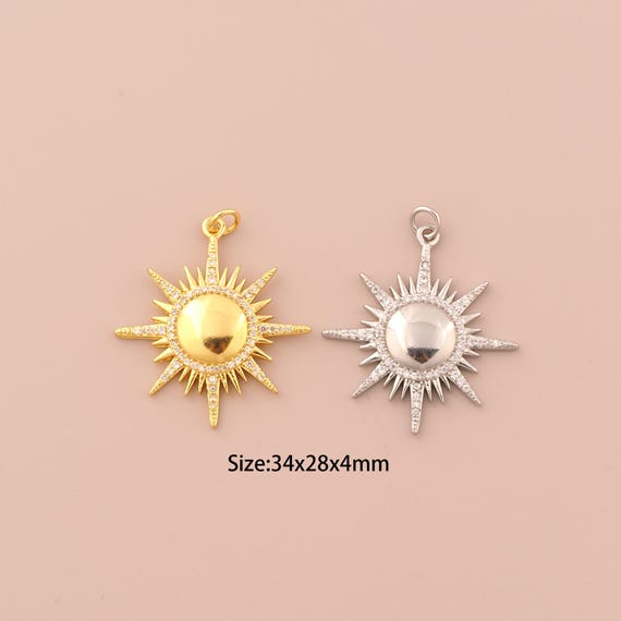 18K Gold Sun Charms,Minimalist Charms Gold Sun Pendants,Sun Charm for DIY Jewelry Making Supply