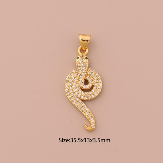 18K Gold Snake Charms,CZ Pave Animal Charms Pendants,Snake Charm for DIY Jewelry Making Supply