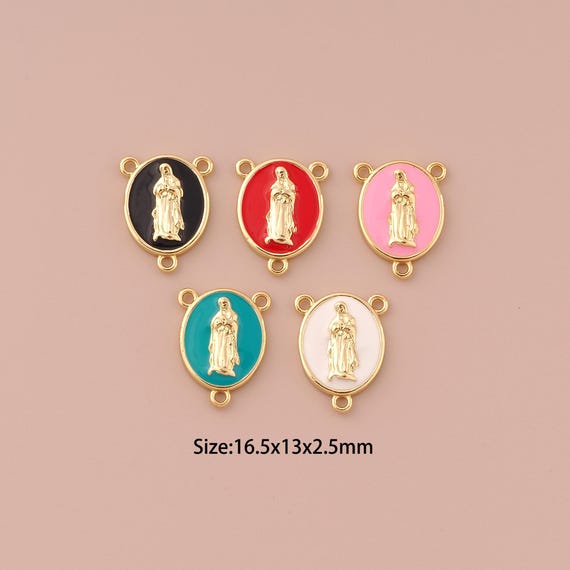 18K Gold Virgin Mary Charms,Enamel Minimalist Charms Pendants,Catholic Charm for DIY Jewelry Making Supply