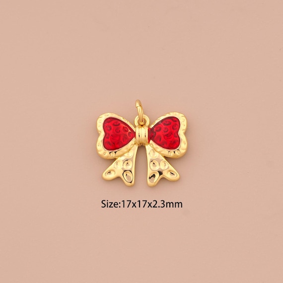18K Gold Bow Charms,Heart Charms Pendants,Bow Charm for DIY Jewelry Making Supply