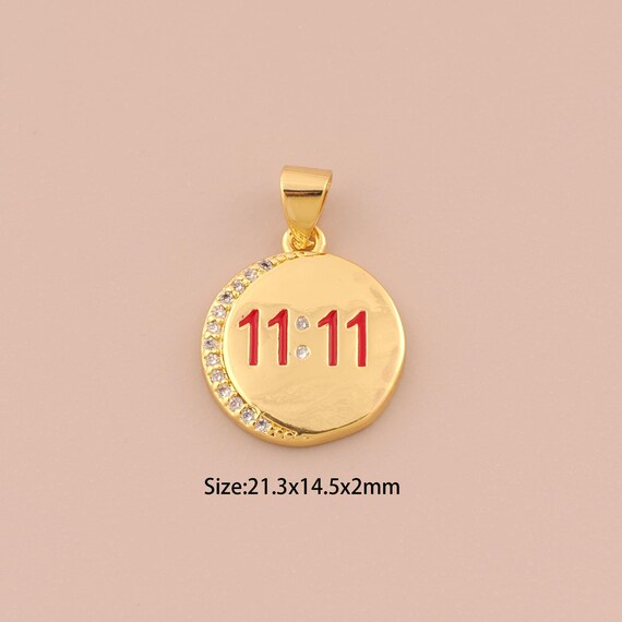 18K Gold Time Charms,CZ Pave Round Charms Pendants,Enamel Time Charm for DIY Jewelry Making Supply