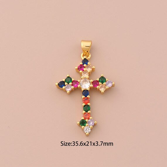 18K Gold Cross Charms,CZ Pave Religious Charms Pendants,Christian Charm for DIY Jewelry Making Supply