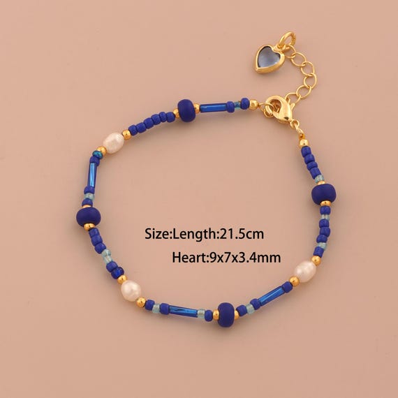 1 Str 18K Gold Natural Stone Bracelet,Heart Chain Bracelet,Gift for Her