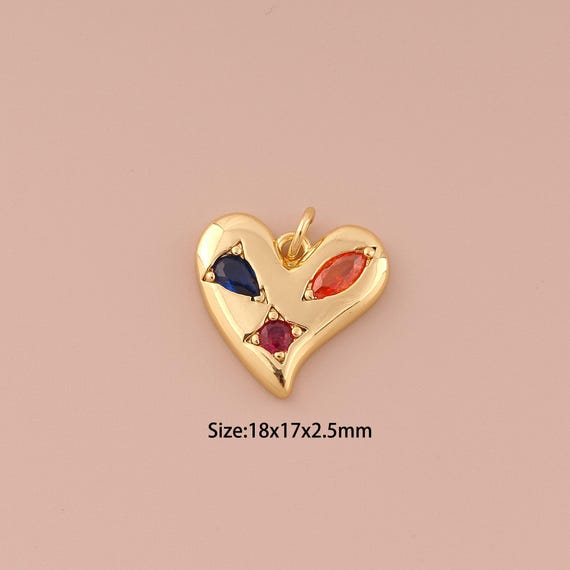 18K Gold Heart Charms,CZ Pave Minimalist Charms Pendants,Heart Charm for DIY Jewelry Making Supply