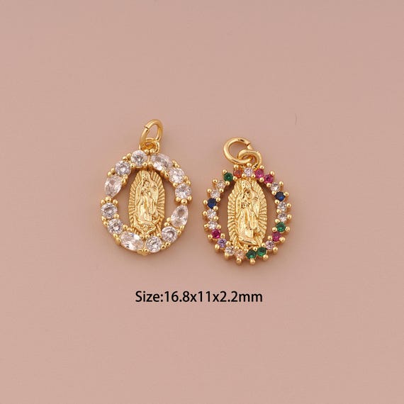 18K Gold Virgin Mary Charms,CZ Pave Minimalist Charms Pendants,Catholic Charm for DIY Jewelry Making Supply
