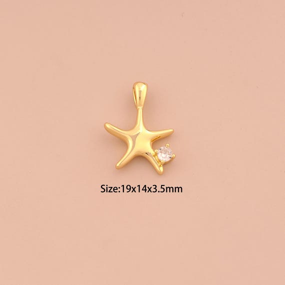 18K Gold Starfish Charms,CZ Pave Starfish Charms Pendants,Starfish Charm for DIY Jewelry Making Supply