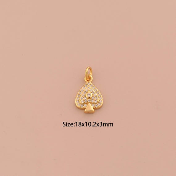 18K Gold Spade Charms,CZ Pave Ace of Spade Charms Pendants,Spade Charm for DIY Jewelry Making Supply