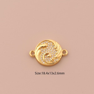 18K Gold Ocean Wave Connector,CZ Pave Minimalist Connector Charms,Ocean Wave Connector for DIY Jewelry Making Supply