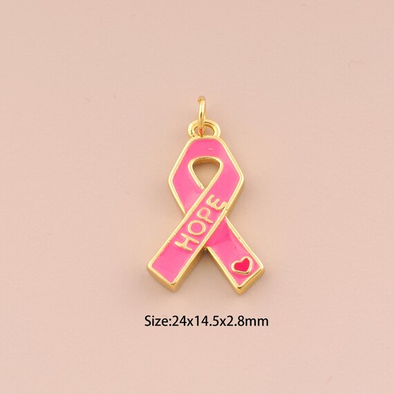 18K Gold Ribbon Pendant,Enamel Cancer Awareness Charm Bracelet Necklace for DIY Jewelry Making Supply