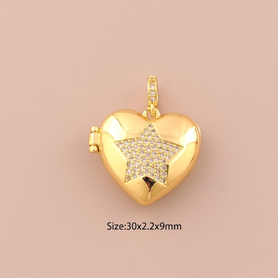 18K Gold Star Charms,CZ Pave Photo Frame Charms Pendants,Star Charm for DIY Jewelry Making Supply