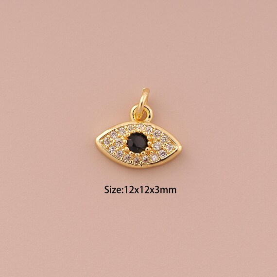 18K Gold Evil Eye Charms,CZ Pave Minimalist Charms Pendants,Devil Eye Charm for DIY Jewelry Making Supply